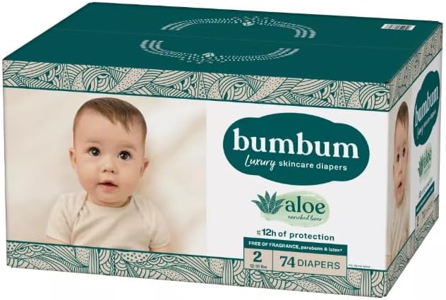 Single Pack Bum~Bum Luxury Skincare Disposable Diapers, Size 2, 74 Count
