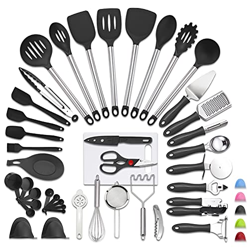 VEICA,kithcen Utensil set 42 Cooking Utensils set Nylon and Stainless Steel Utensils Set Kitchen Tool Set,Baking Set Kitchen Set Spatula Set Kitchen Gadgets Kitchen Tools Kitchen Accessories Black