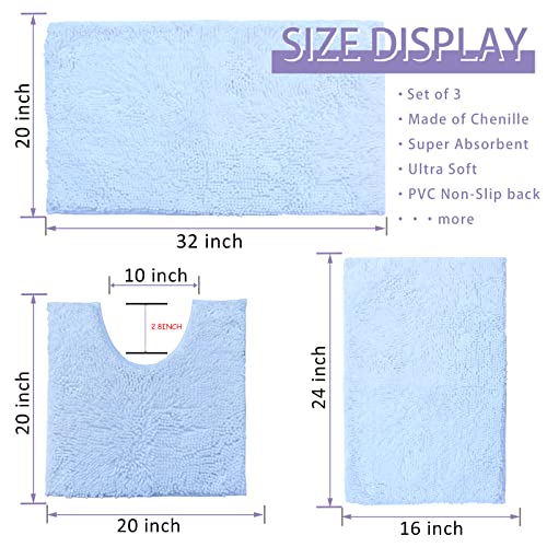 Image of White Bathroom Rugs Chenille Bath Mat Set 3 Piece, Extra Soft, and Absorbent Shaggy Rugs, Machine Wash and Dry, Perfect Plush Carpet Mats for Tub, Shower, Bathroom Rug Mats