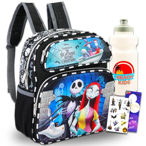 Disney Nightmare Before Christmas Mini Backpack for Girls - Bundle 12” Jack Skellington Backpack with Front Pocket Plus Stickers, Water Bottle, More