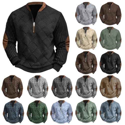 Mens Vintage Quarter Zip Sweatshirt, Knit Print Graphic Casual Long Sleeve Stand Collar Western Pullover Sweatshirts3