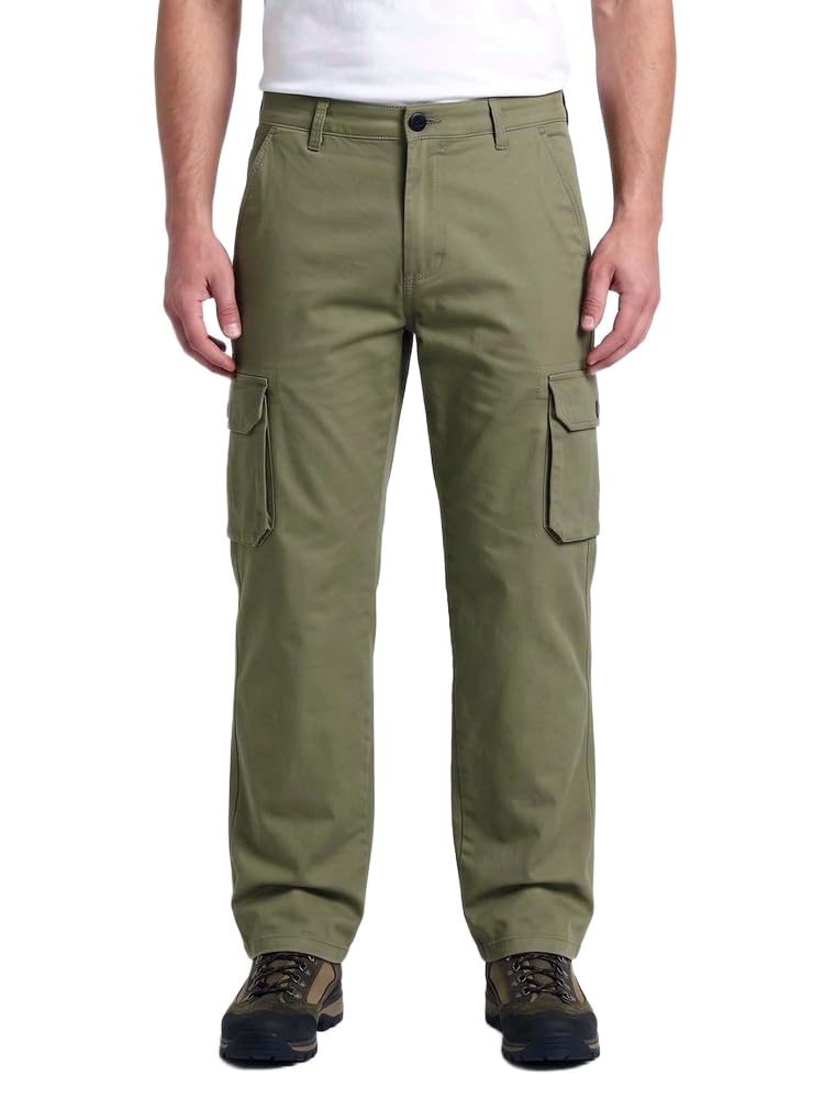 Men's Cargo Pant Olive Solid Mid-Rise Cotton Straight Fit with Multi-Pocket Design-image-22