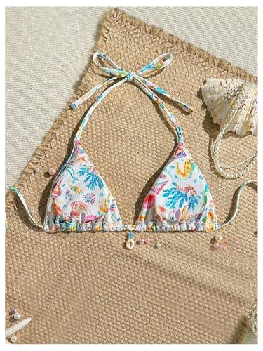 Milumia Women's Printed String Triangle Bikini Top Tie Backless Halter Cute Boho Swimsuit Tops2
