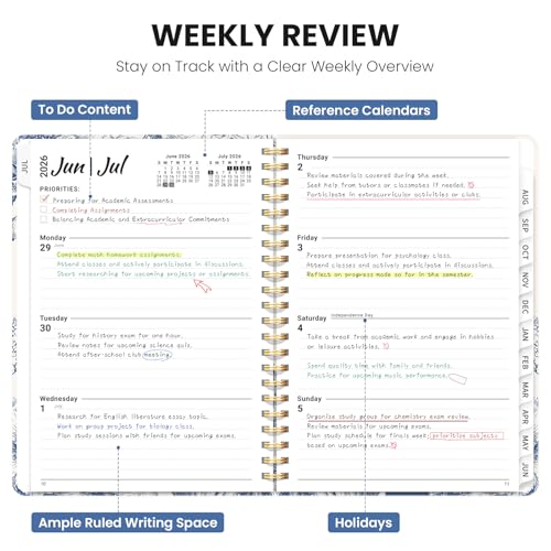 Planner 2026-2027, Hardcover Monthly and Weekly Academic Planner July 2026 - June 2027, Teacher and Student Calendar Agenda Book with Tabs, A5 (6.3" x 8.5"), Ideal for School and Office, Blue Elegance - Image 3