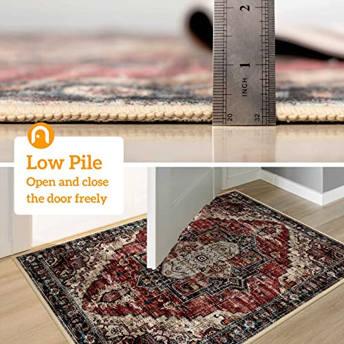 Tnavill Vintage Medallion Area Rug 3X5, Machine Washable Rugs For Bedroom, Kitchen, Low Pile, Non Slip, Stain Release, Antique Aesthetic Carpet, Red Brown #TOP2