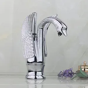 B Backline Brass Single Lever Basin Mixer Tap/Faucet Swan Shape Short Body Bathroom Basin Tap Hot & Cold Waterfall Lavatory Basin Faucet for Living Room & Bathroom (Silver)