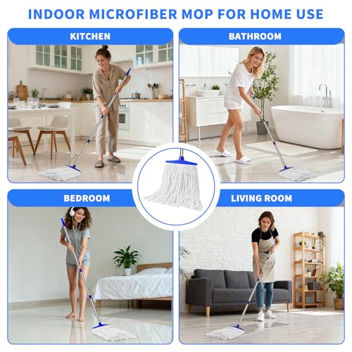Indoor Cotton Mops for Floor Cleaning - Indoor Cleaning Mop for Wood Floors, Tile, Hardwood Floor, 52\" Adjustable Stainless Steel Handle Mops to Clean Living Room, Kitchen,Bathroom. (White Blue) - Thumbnail 4