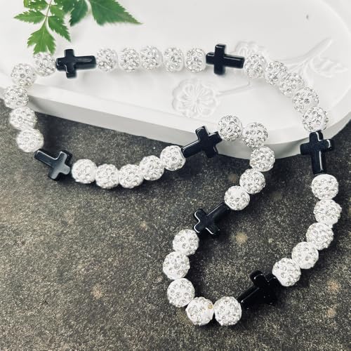 Baseball Beaded Cross Necklace for Boys Girls Kids Men,Rhinestone Discoball Bling Necklace -Baseball Ice Cross Necklace Drip Gifts for Players Athletes Christian3