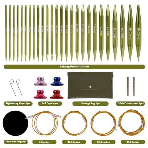 Interchangeable Circular Knitting Needles Set Includes 13 Pairs of Premium Aluminum Needles and Knitting Tools Box for Knitting Projects Use - Thumbnail 2
