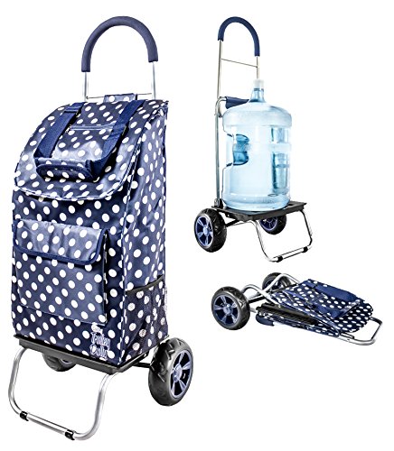 Image of dbest products Trolley Dolly Shopping Grocery Foldable Cart Storage Mom, Blue Polka Dot