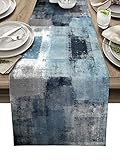 Abstract Table Runner Dresser Scarves, Navy Blue and Gray Art Graffiti Dining Table Runners,Washable Non-Slip Rectangle Table Setting Decor for Farmhouse Party Holiday Dinner,13x70 iches Long