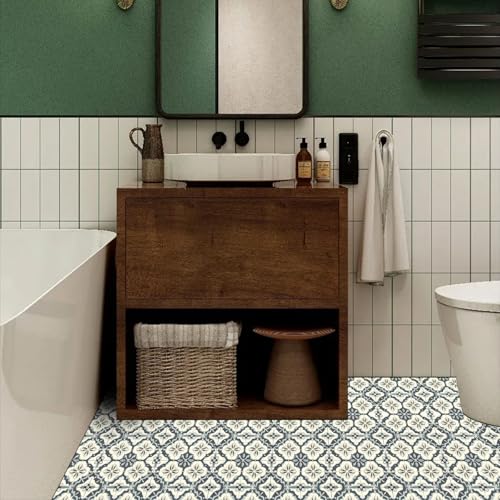 HOMETITUTE 10PCS 12x12 Inch Gray Blue Vintage Floral Peel and Stick Floor Tiles Removable Self Adhesive Vinyl Flooring Stickers for Bathroom Kitchen Entryway Home Decor by HOMETITUTE - Image 7