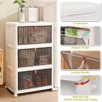 3 Tier Plastic Stackable Storage Bins with Lids, Foldable Storage Box with Magnetic Doors and Wheels, Storage Container for Cabinet Closet Storage, Book, Clothes, Food Organization and Storage