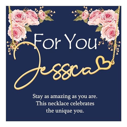 YINSHIFU Custom Name Necklace Personalized Nameplate Necklace with Heart 18K Gold Plated Pendant Jewelry Gift for Women (Jessica)