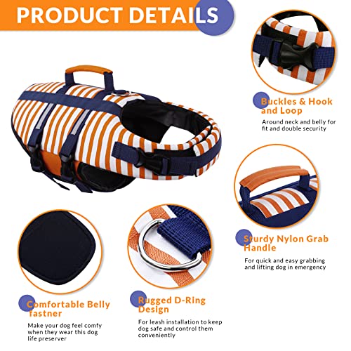 Morvigive Striped Dog Life Jacket, Ripstop Dog Life Vest Preserver For Boating & Swimming With Rescue Handle, Reflective Puppy Float Coat Pet Swimsuit With Adjustable Straps And Side-Release Buckles #TOP2