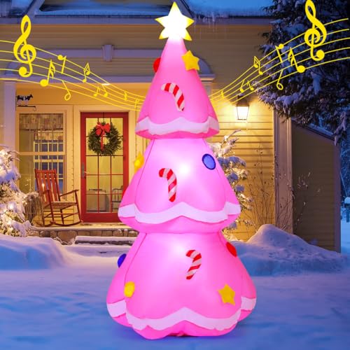 GOOSH 5 FT Pink Christmas Tree Inflatable: Music, Lights & Festive Fun