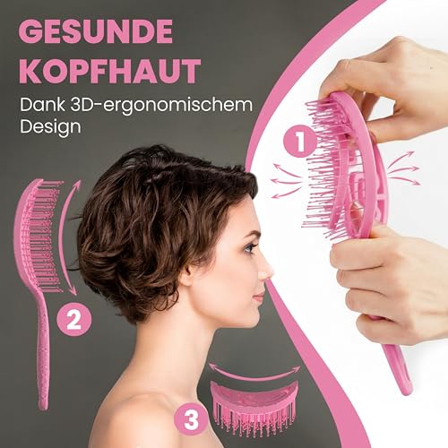 Walcora Haarbürste ohne Ziepen – Bürste für Damen, Herren & Kinder - Detangler & Entwirrbürste für Locken, nasse, feine & lange Haare - Haarbürsten Hair Brush - Pink