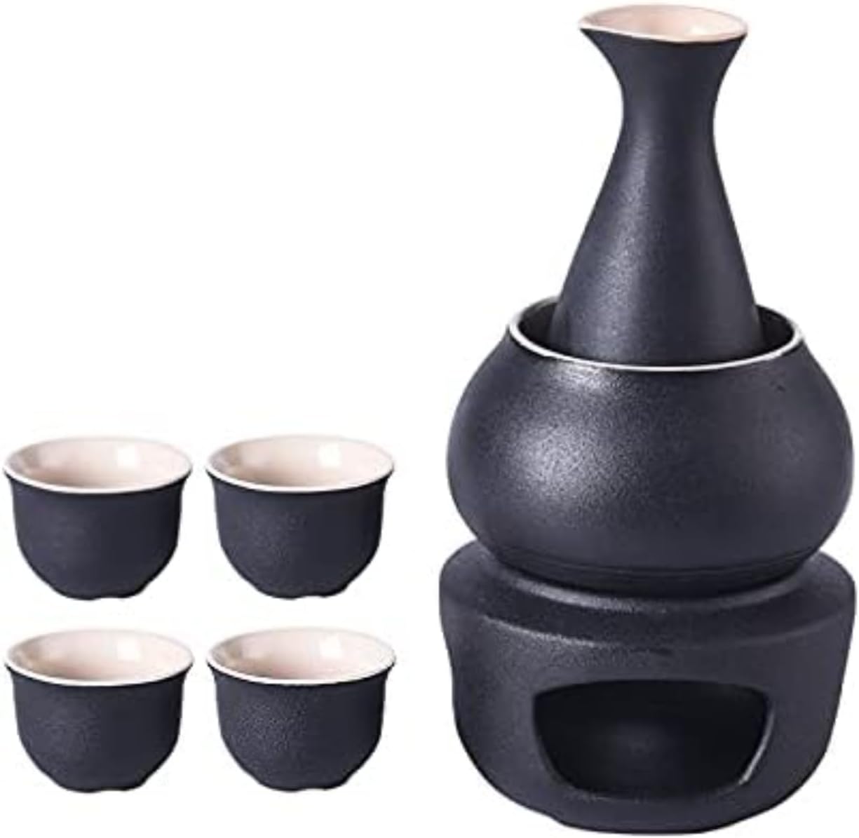 日本の禅スタイル 熱燗器 酒器セット 美濃焼 小型 ブラック 冷酒/熱酒対応 伝統的な磁器 ワインセット (Small,ブラック)