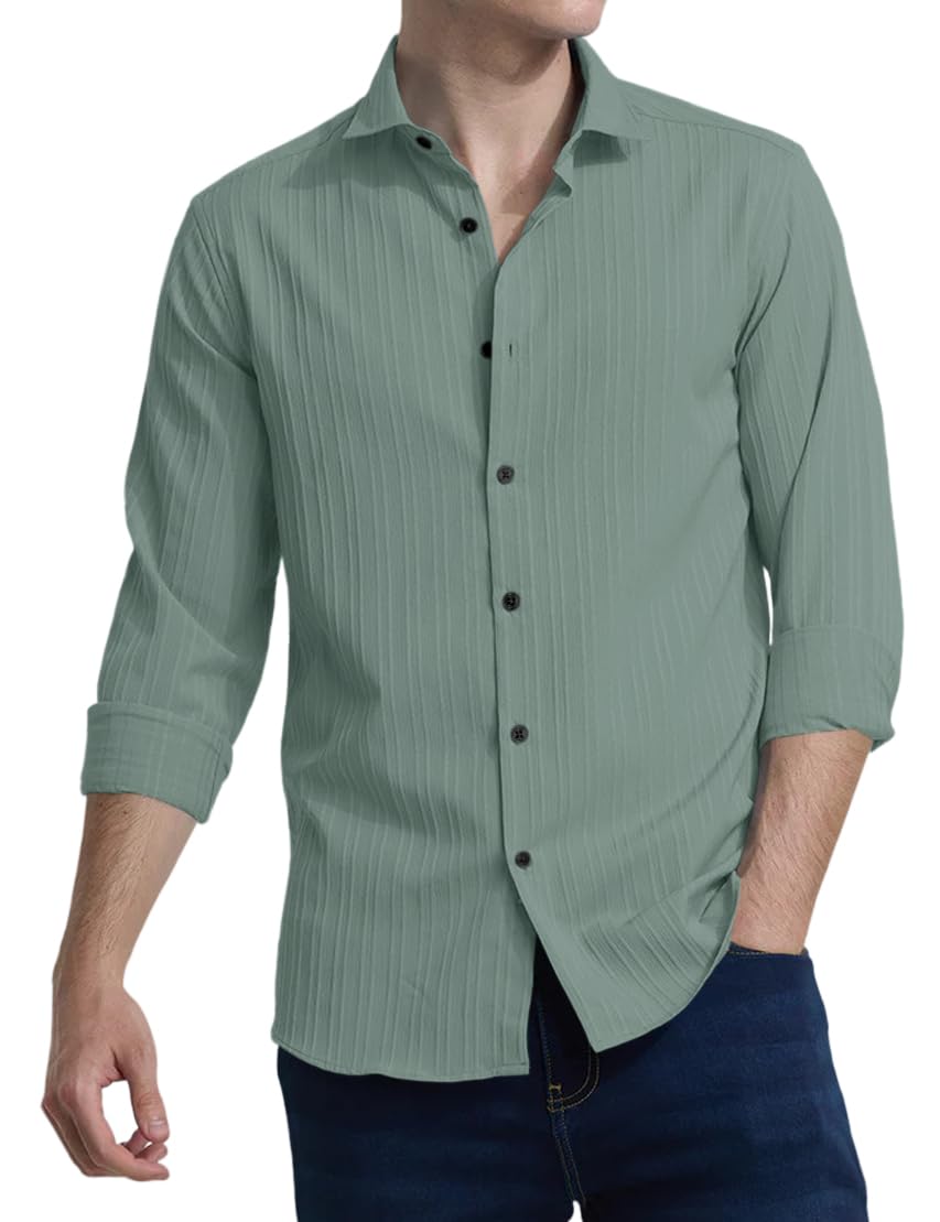 finivo fashion Men's Casual Cotton Plain Button Down Shirts Full Sleeve Textured Summer Beach Shirt for Men-picture-27