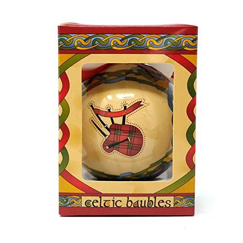 Scottish Christmas Bauble with Pipes Handcrafted Design, Yellow|brown|green|beige|red, 7.5cm Round - Image 2