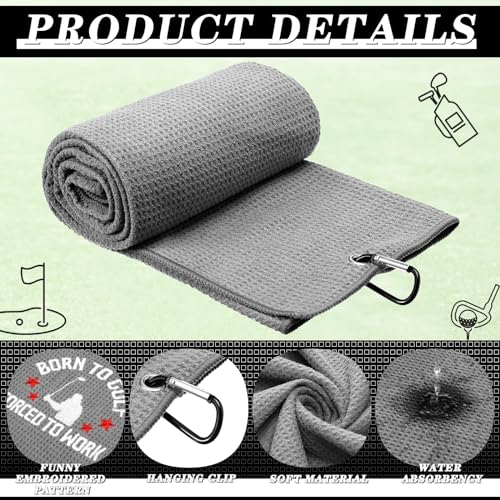 Hosuly 2 Pcs 22\" x 44\" Golf Caddy Towel Large Caddie Style Golf Towel Design Caddy Towel for Men Golf Sport Towels with Clip for Golf Bags Golf Gifts