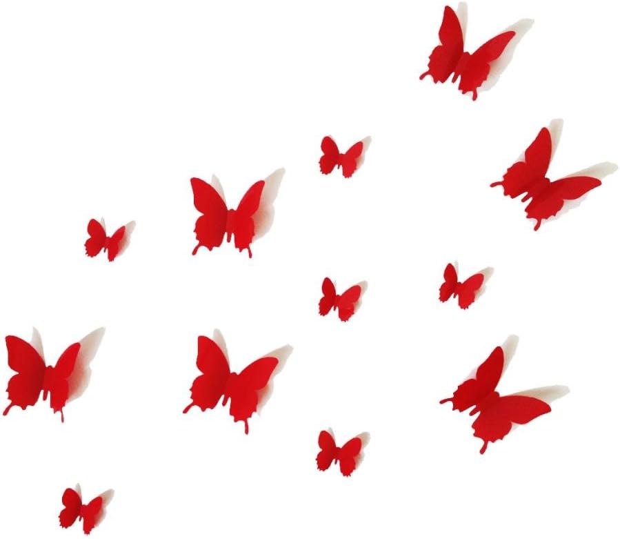 UK DEALS 12PCS 3D Red Butterfly Wall Stickers Art Decal PVC Butterflies Home DIY Decor