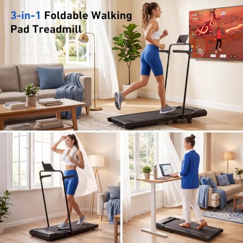 Image of DeerRun Walking Pad with 6% Incline, 3 in 1 Under Desk Treadmill for Home Office & Small Spaces, 2.5HP Quiet Walking Pad Treadmill with 300lb Capacity, 0.6-3.8MPH, App & Remote Control