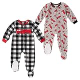 absorba Boy's Firetruck Fleece Footed Blanket Pajama Set, 2-Pack 12 Months
