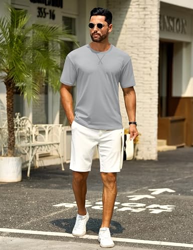 Cotrasen Men's T Shirts Cotton Drop Shoulder Short Sleeve Shirts for Men Casual Soft Comfort Loose Fit Mens Summer Tee Shirts