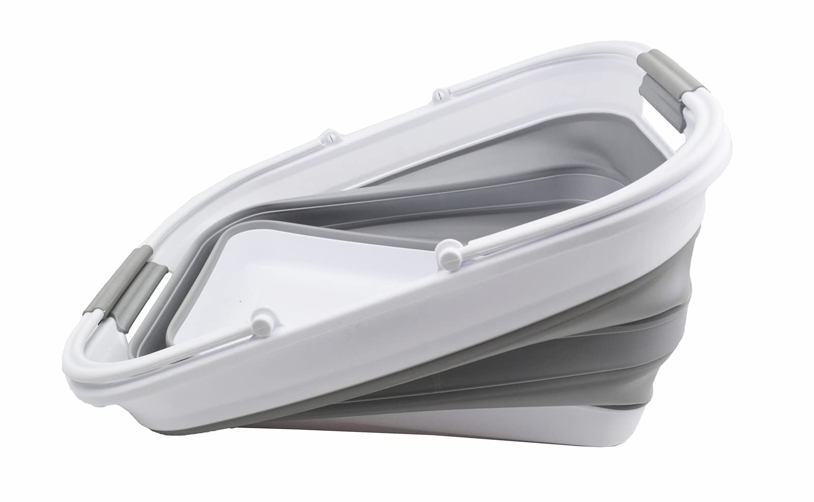 SAMMART Bassine pliable de 29 l avec poignée - Panier de pique-nique portable - Bac de rangement pour économiser de l'espace - Capacité d'eau de 24 l (1, blanc/gris)