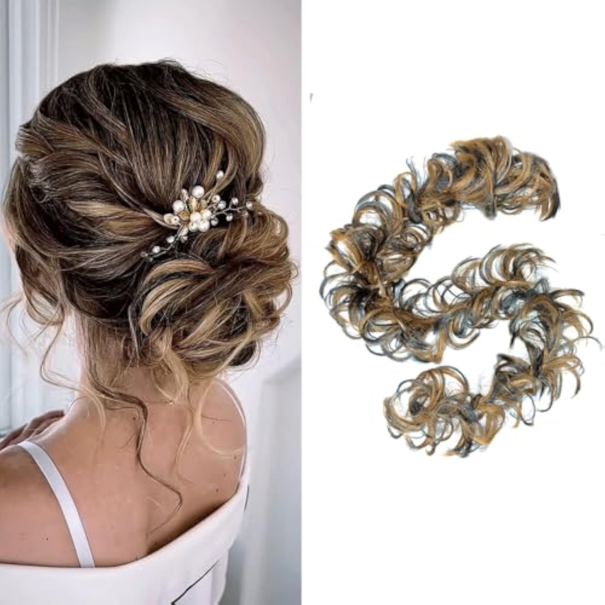Messy Frill Hair Extensions for Ponytail and Bun Maker, Natural Highlight