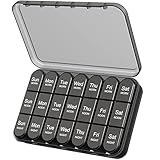 Daviky Pill Organizer 3X a Day, Weekly Pill Box 7 Day, Travel Pill Case with Large Containers, Light-Proof Pill Case for Vitamins, Medication, Supplements and Fish Oils (Black)