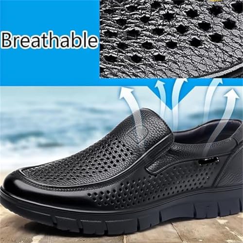 Breathable Business Casual Men's Leather Shoes, Summer Mesh Lightweight Breathable Soft Leather Moccasins Slip-On Non-Slip Driving Shoes3