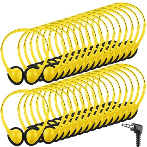 Image of Konohan 30 Pack Headphones Bulk Headphone for School Classroom Student Wired Headphones Adjustable with 3.5 mm Jack for Adults (Yellow)