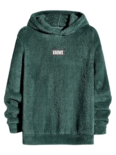 Floerns Men's Letter Patch Fuzzy Hoodie Fall Long Sleeve Hooded Sweatshirts