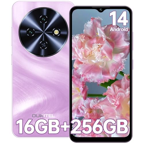 OUKITEL C5 Telefonos Moviles Libres 2025, 6.52' HD Pantalla Movil, 16GB+256GB/TF 1TB, Batería 5000mAh Android 14 Smartphone, Cámara 13MP+5MP, 4G Dual SIM/Face ID/GPS/3.5mm Jack/Altavoz 95 dB, Rosa