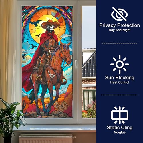 Vinilo decorativo para ventana Halloween con esqueleto vaquero 39.3x17.7 in miniatura 2
