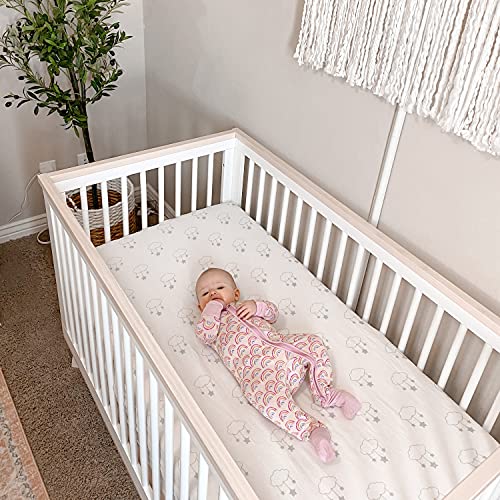 Image of Newton Baby Mini Crib Fitted Sheets (2-Pack) | Organic Muslin Cotton, Breathable & Soft Baby Sheets, Washable Baby Mattress Sheets, Fits Any Mini Sized Crib 24 inch x 38 inch, Wishing on a Star Print + White