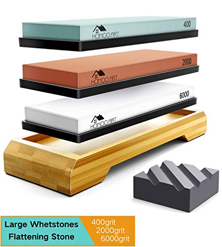 Knife Sharpening Stone Set with Flattening Stone:Extra Large 400 Grit,2000 Grit,6000 Grit Water