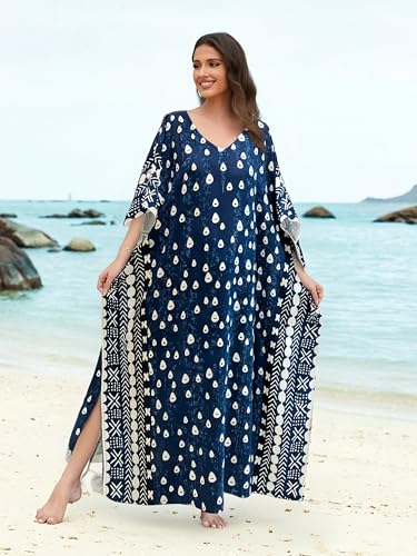 Women's Kaftan Swimwear Cover Up Short Sleeve Caftans for Women Mumu Dresses V-Neck Kaftan for Lounging4