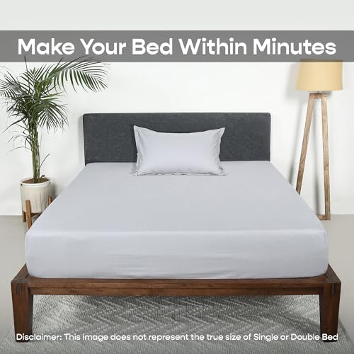 Image of SleepyCat 200TC Percale Fitted Sheets with 1 Pillowcase | 100% Breathable Cotton Bedsheet | Cool & Crsip Feel | 360 Elastic Grip for Easy Tuck| Dolphin Grey, Double Size, 72x48 Inch