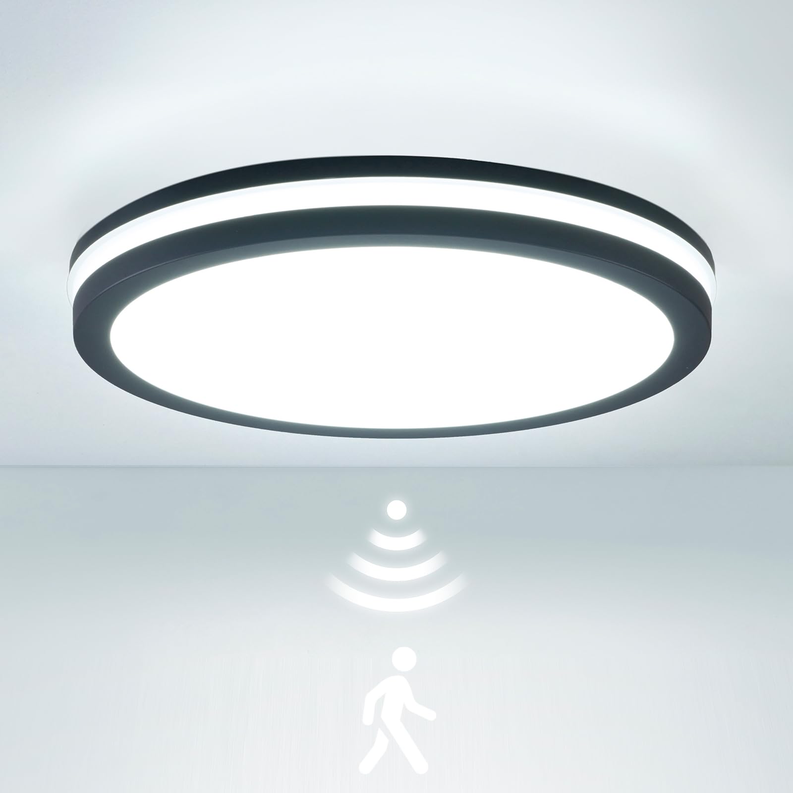 LEZOE LED Deckenleuchte mit Bewegungsmelder IP65 Wasserdicht, 24W/30W 4500lm 150(Lm/W) Sensor Radar Deckenlampe 3000K/4000K/6500K Ideal für Bad, Feuchtraum, Garage, Keller, Flur, Balkon, Diele Ø26cm