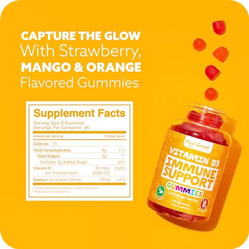 Feel Great Vitamin D Gummies For Adults | Tropical Flavored Vegetarian Chewable Vitamin D 2000 Iu | Immune Support Supplement | Gluten Free | 45 Day Supply #TOP5