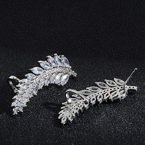 Crawler Pierced Wrap Earrings Cuff - Women's Silver Plated Sterling Sliver Cubic Zirconia Crystal Rhinestone Diamond Cz Cluster Leaf Post Earrings Ear Climber Jackets Hypoallergenic Stud Earring #TOP2