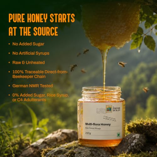 Image of My Pahadi Dukan Raw Multi-Flora Forest Honey 250g, 100% Pure Unprocessed Himalayan Honey from Lahaul-Spiti, Rich in Antioxidants, No Added Sugar, No Preservatives, Boosts Immunity
