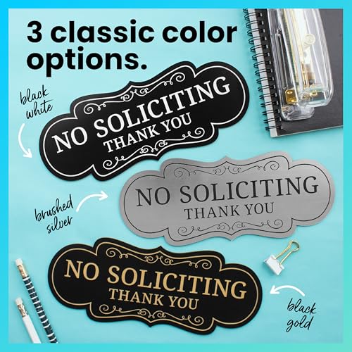 Image of ExcelMark Premium No Soliciting Sign for House - Made in the USA (Small - 2 inchx 5 inch, Black with Gold Letters)