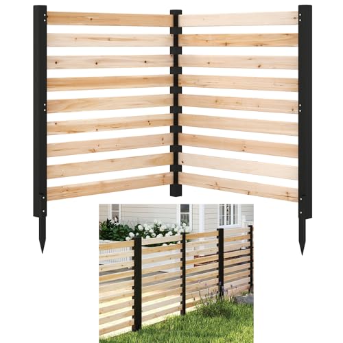 COSTWAY Gartenzaun 4-teilig Zaun mit 6 Pfählen 98 x 107 cm Sichtschutzzaun aus Holz Steckzaun Lamellenzaun Tannenholz freistehender Sichtschutz für Garten Terrasse (2 Pack Natur)