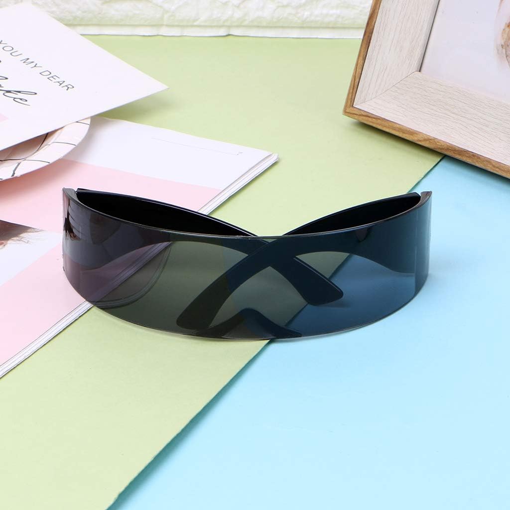 Futuristic Sunglasses SteamPunk Rimless Wrap Around Popular Sunglasses Mask Novelty Glasses Party Supplies Decoration, Black
