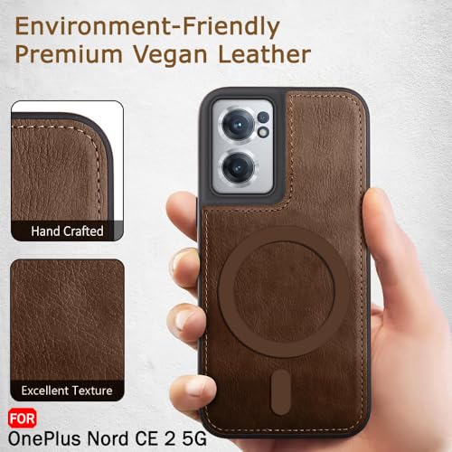Image of TheGiftKart Genuine Leather Finish Back Cover Case for OnePlus Nord CE 2 5G | Shockproof Design | Raised Edges for Camera & Screen Protection | Stunning Minimalist Design (MagSafe Compatible, Brown)