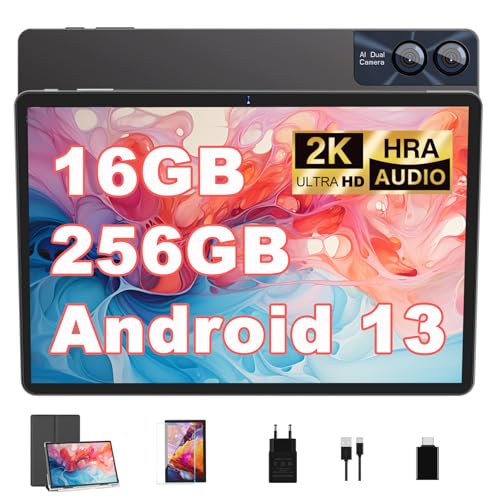 GOODTEL 11-Inch Touch Tablet Android 13 16GB RAM + 256GB ROM + TF 1TB | Pantalla 2K 2000 * 1200 | Octa-Core | 8600mAh | WiFi 5G | GPS | Bluetooth 5.0 | 13Megapixel + 5Megapixel, Gris
